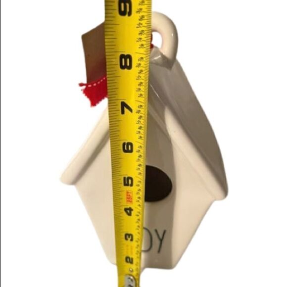 Rae Dunn By Magenta Ceramic JOY Birdhouse Christmas W Mistletoe On Back New. - Picture 5 of 8